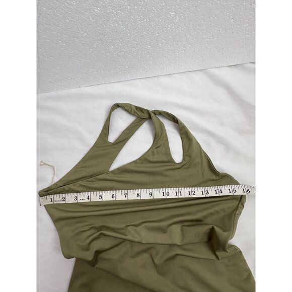 STNDRD Olive Green Asymmetrical Bodycon Dress Size M Cutout Sexy Date Going Out - Picture 9 of 10